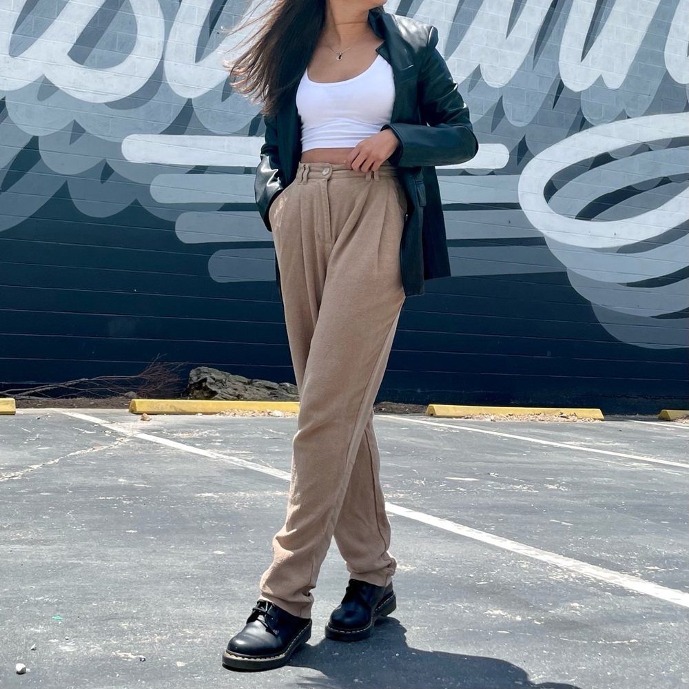 ASOS DESIGN pleat front relaxed linen pants in tan